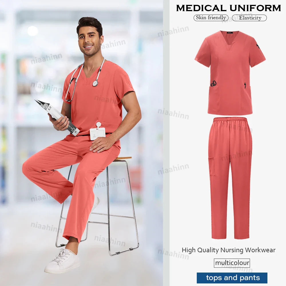 Wholesale Scrubs Uniforms Sets Medical Scrub Stretch Suit Healthcare Nursing Articles Unisex Surgical Uniforms Woman Men Uniform