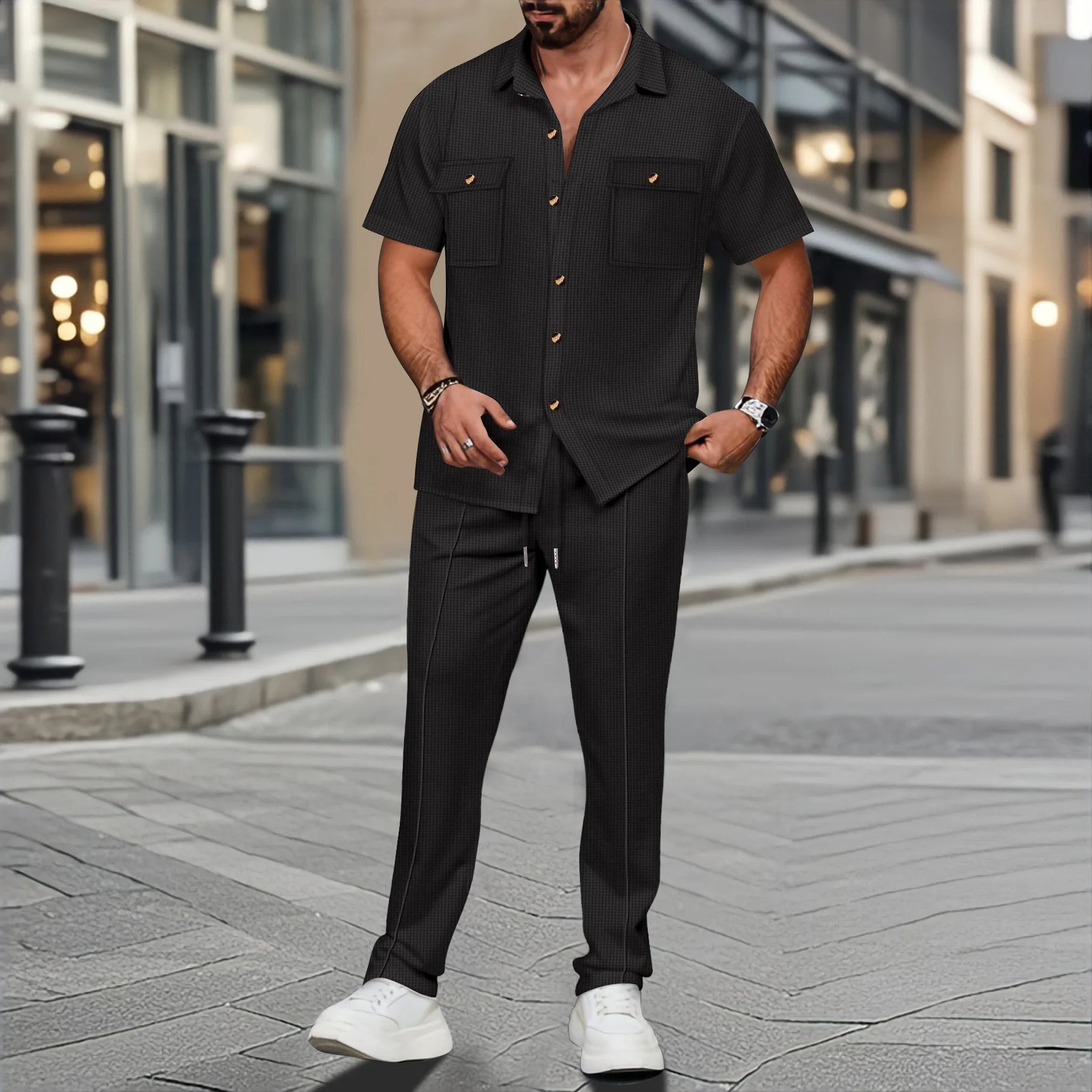 New men's outdoor sportswear 2025 men's short-sleeved trousers casual can wear shirt high-grade summer jacket men's two sets
