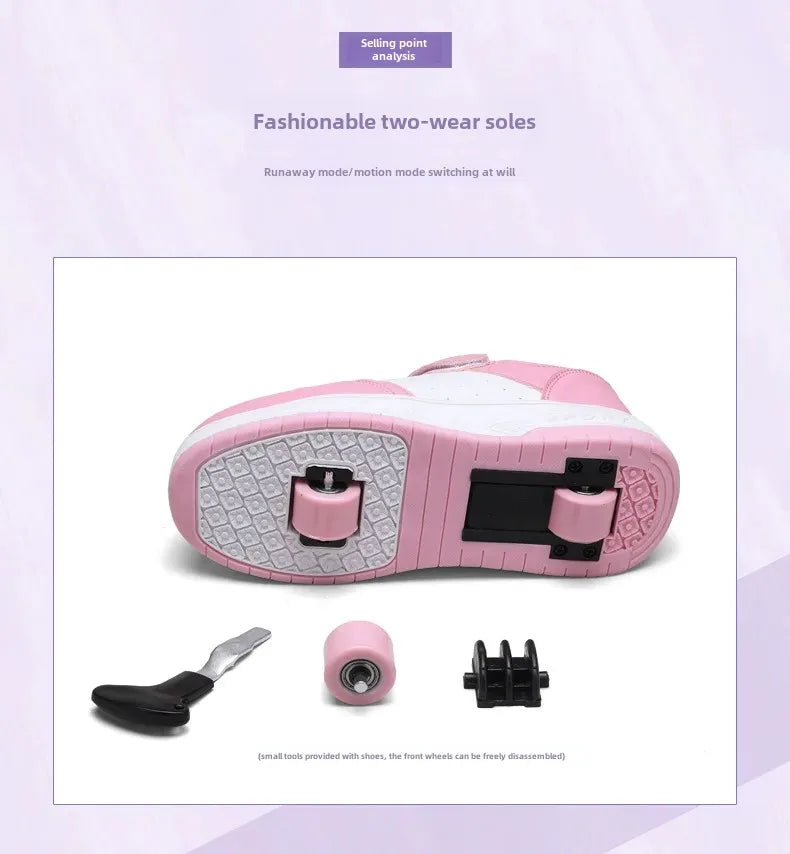 Magic Roller Skates Dual Wheel Slip-on Roller Skating Shoes 2024 New Spring Autumn Leather Surface Sports Shoes For Women Kids