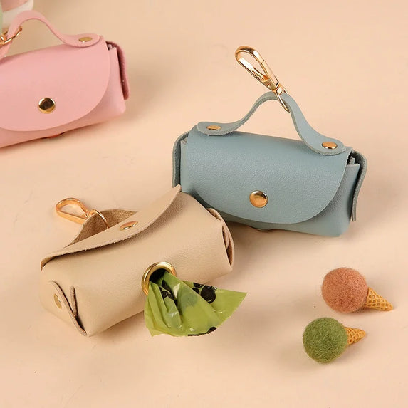 Dog Poop Bag Holder Premium Synthetic Leather Pet Waste Dispenser Built-in Organizer Carabiner Clip Dog Walking Accessories Pets