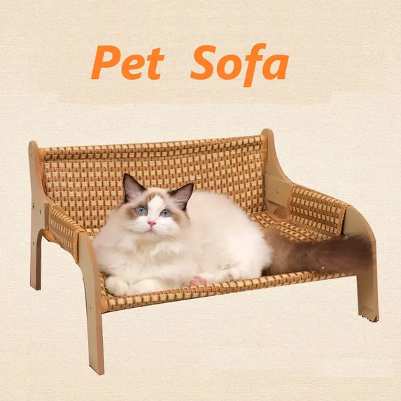 Summer Cooling Cat Bed Cool Mat Sofa Cat Scratch Wear-Resistant Cat Bed Rattan Lounge Chair Dog House Cat House Pet Sleeping Bed