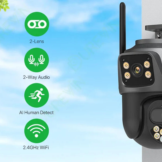 External Wifi PTZ Camera Dual Lens 4K 8MP HD Outdoor IP Camera 4MP Auto Tracking Security Protection CCTV Surveillance iCsee P2P