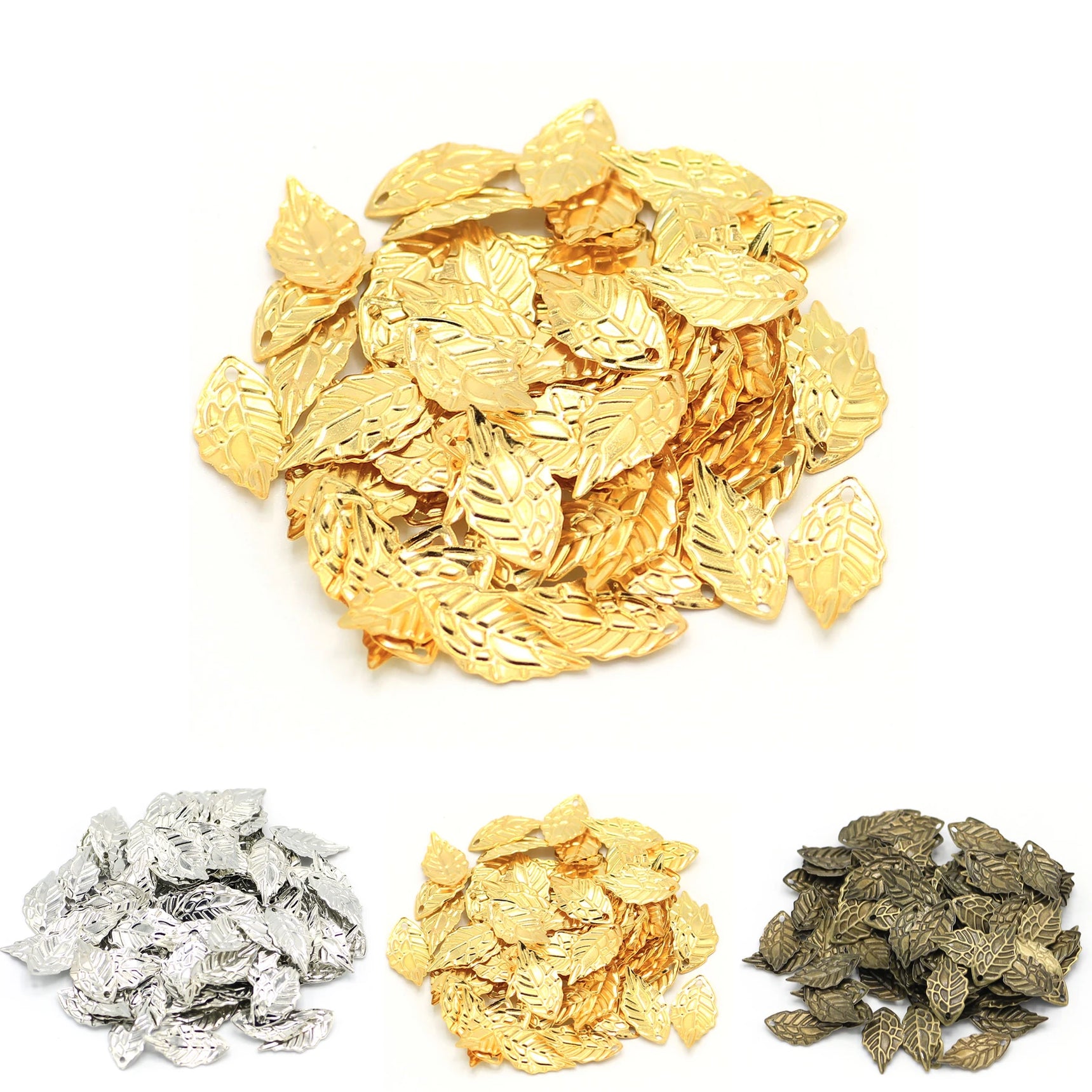 100Pcs/Lot 10*19mm Gold Metal Charms Copper Stamping Leaf Shape Earring Pendants DIY Crafts Jewelry Making Findings Accessories