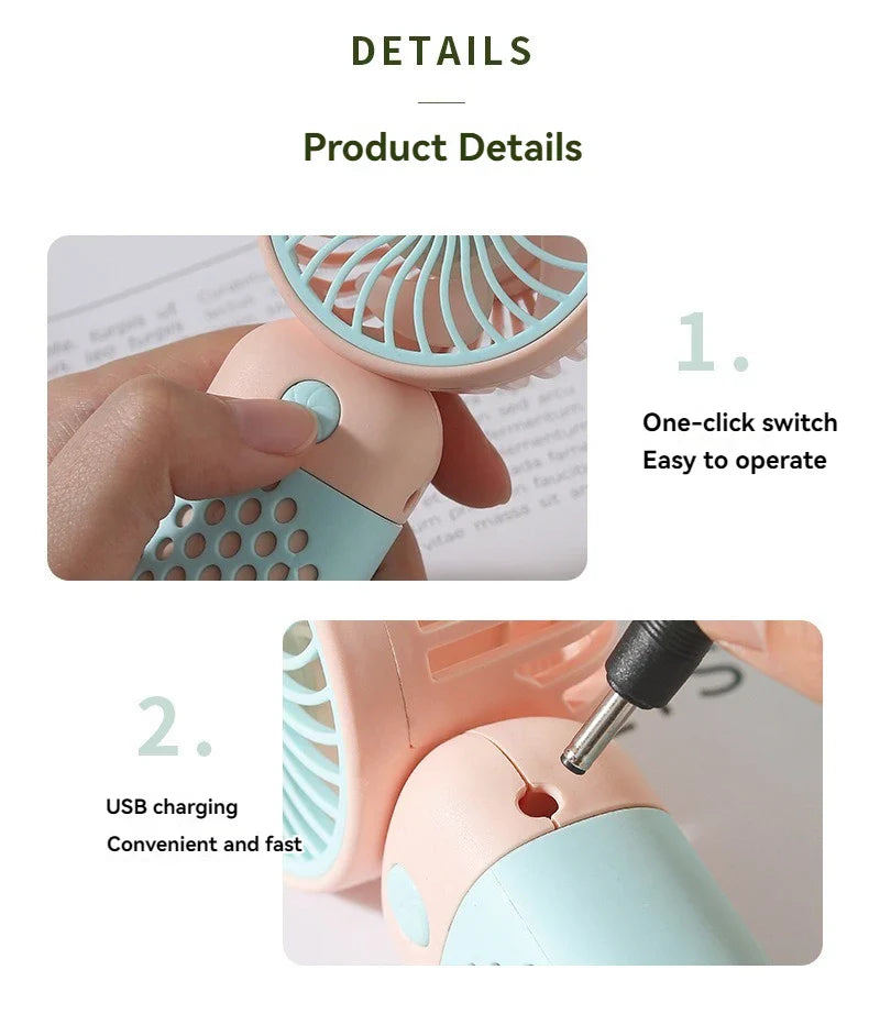 2025 New Handheld Charging Fan Cartoon Cute Small Student Charging Small Fan Portable Mini USB Fan Mini Pocket