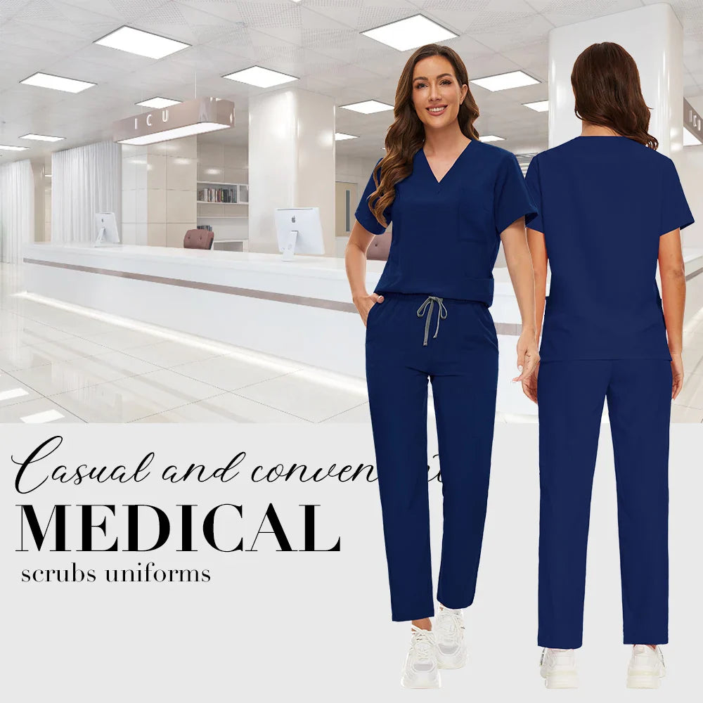 Anti Wrinkle Washable Soft Hospital Uniform Hot Sale Pet Vet Nurse Scrub Set Women Medical Scrubs Sets Women Medical Accessories