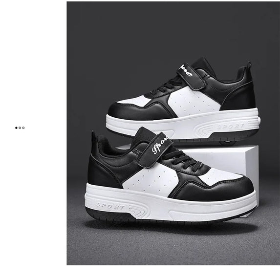 Magic Roller Skates Dual Wheel Slip-on Roller Skating Shoes 2024 New Spring Autumn Leather Surface Sports Shoes For Women Kids