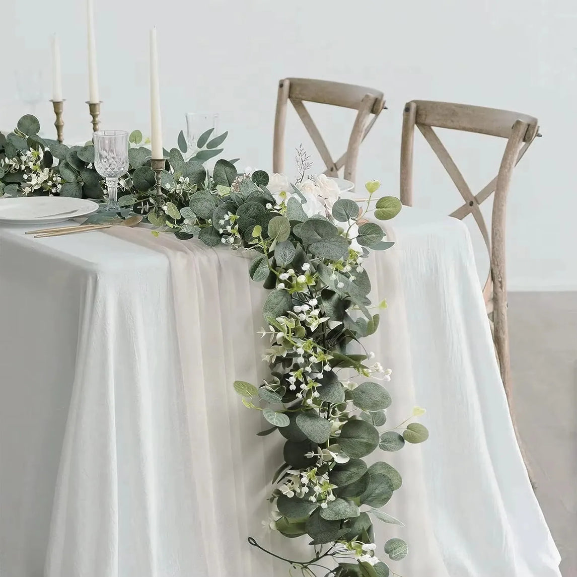 1/2pcs Artificial Eucalyptus Leaf Greenery Hanging Rattan Table Runner Wedding Backdrop Mantel Doorway Home Party WallDecoration