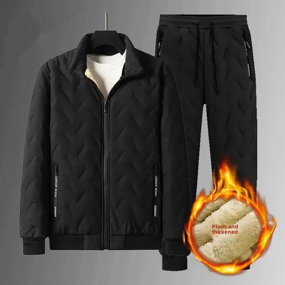 Men's Cotton Jacket Lamb Velvet Winter Loose Outerwear Fleece Lined Thick Warm Windproof Stand Collar Casual Jacket