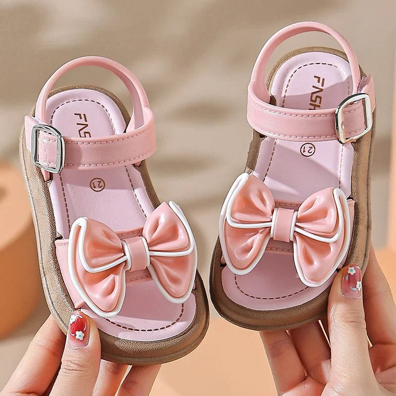 Girls Baby Bow Sandals Summer New Versatile Anti Slip Outdoor Student Princess Sandals Sweet Fashion Summer Kids Beach Sandals