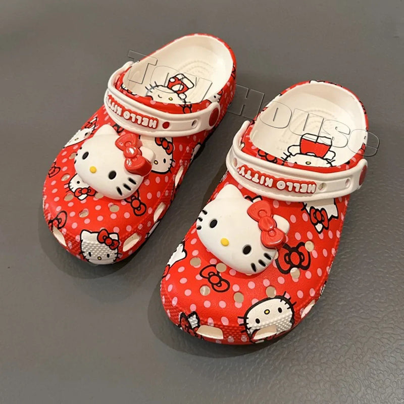 In Stock kawaii Hello Kitty Sanrio Hole Sandals Slippers Sandals Kawaii Eva Anime Home Beach Shoes Summer Slippers For Adult Kid