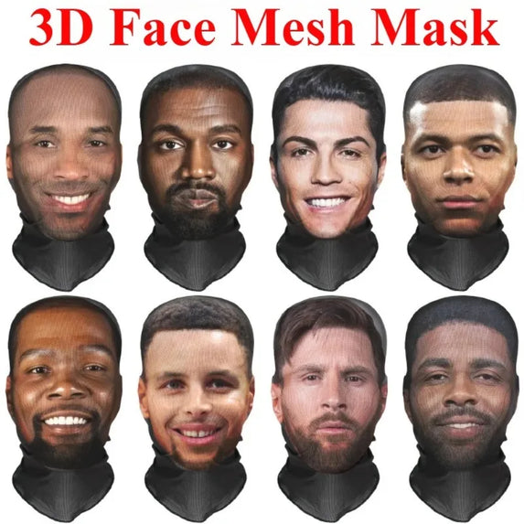 Kobe, James, Donald Trump，Curry facial performance parody prank headgear, full face 3D face mask, balaclava hat, party mask