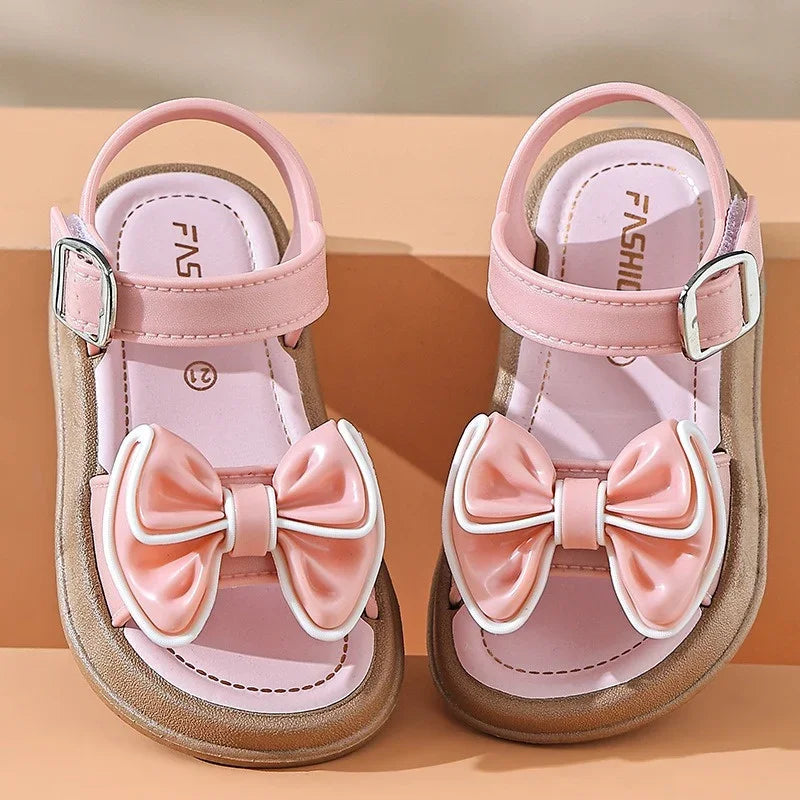 Girls Baby Bow Sandals Summer New Versatile Anti Slip Outdoor Student Princess Sandals Sweet Fashion Summer Kids Beach Sandals