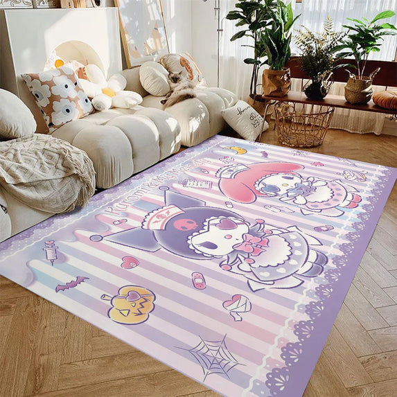 MINISO Sanrio Cute Kuromi Print Rug Non-slip Washable Carpet for Home Living Room Bedroom Rug Bathroom Floor Mat Kitchen Doormat