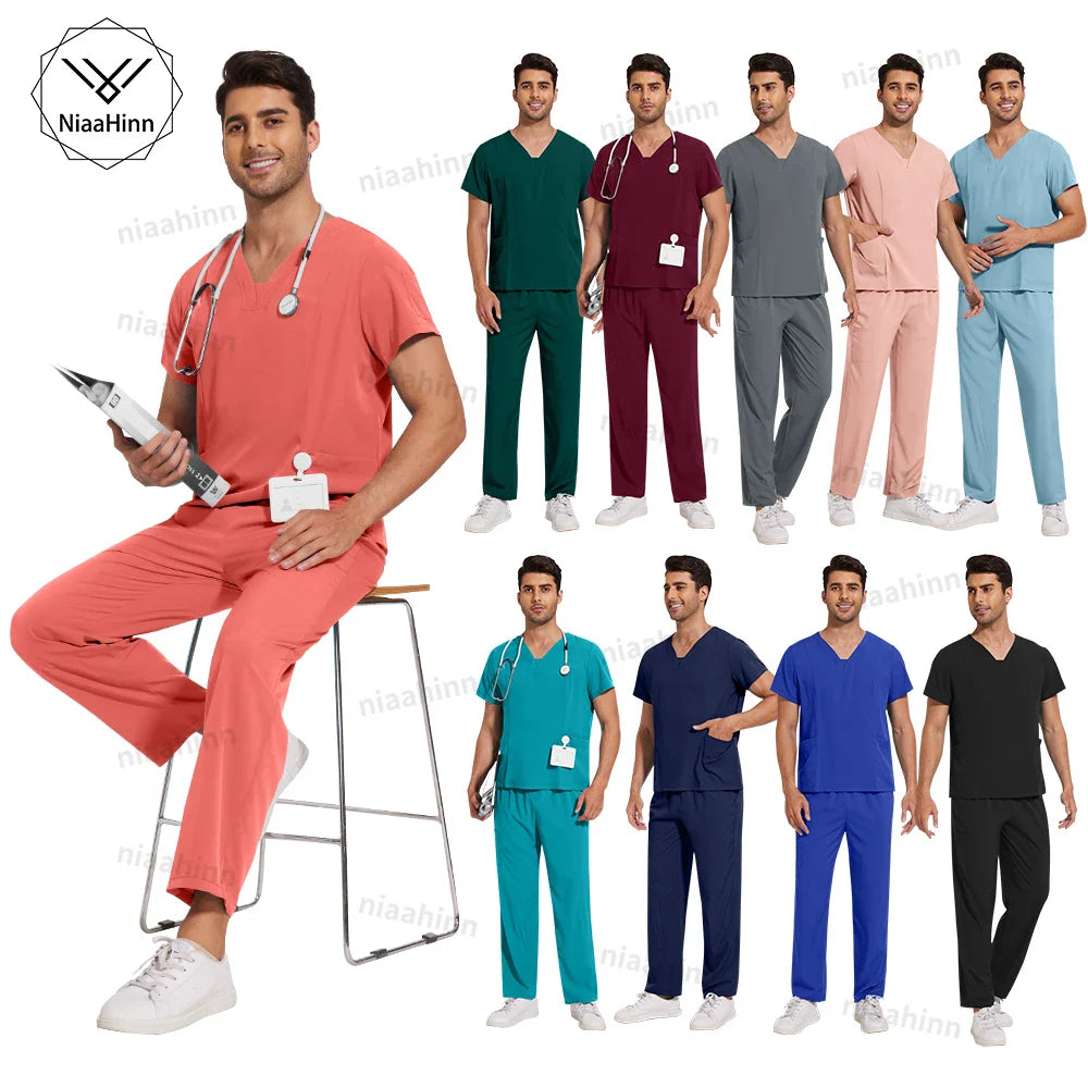 Wholesale Scrubs Uniforms Sets Medical Scrub Stretch Suit Healthcare Nursing Articles Unisex Surgical Uniforms Woman Men Uniform