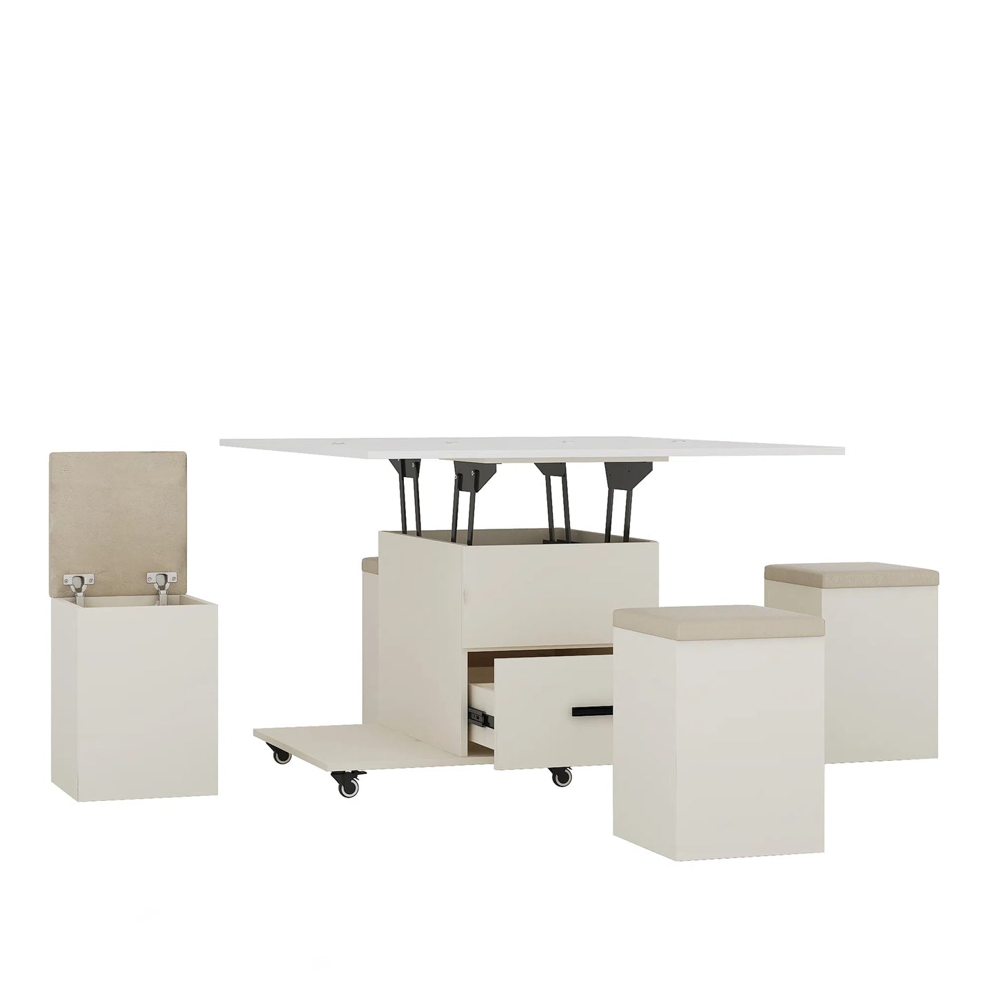 Space-Saving Expandable Table: 4-Stool Set with Hidden Storage