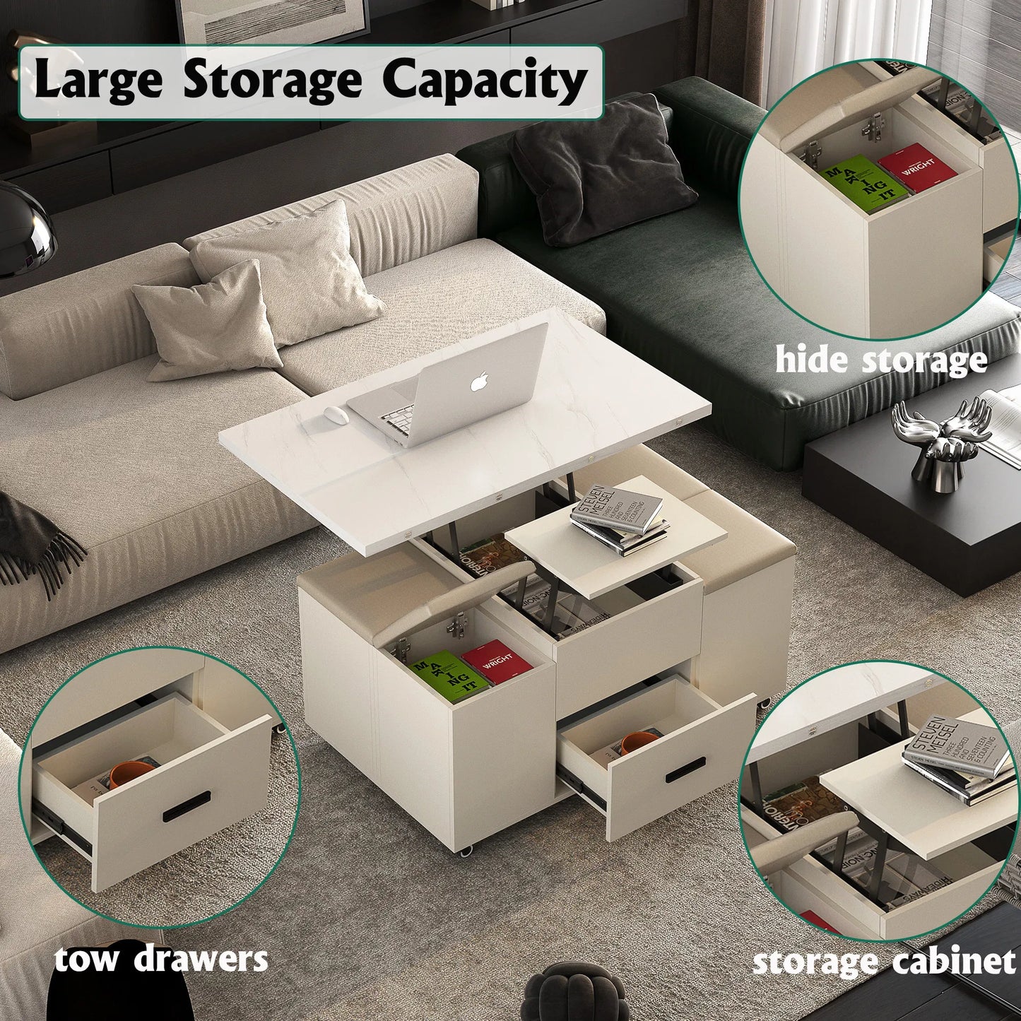 Space-Saving Expandable Table: 4-Stool Set with Hidden Storage